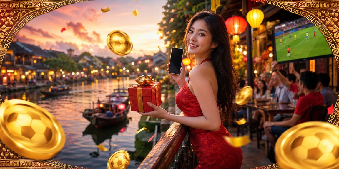 Người dùng chơi casino trên điện thoại tại quán cà phê Hội An buổi sáng